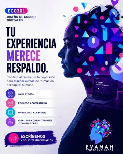 Pieza gráfica de EVANAH para EC0301, diseño de cursos, instrumentos y manuales